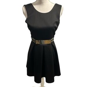 {Malloy} Black Open Back Dress with Belt